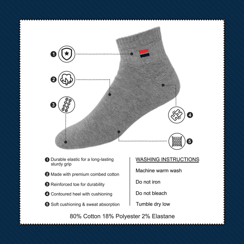 NAVYSPORT Men's Solid Cushion Comfort Athletic Quarter Socks for Running, Training, Casual Wear Pack of 6 7-12 White (3 Pairs), Black (3 Pairs) - BeesActive Australia