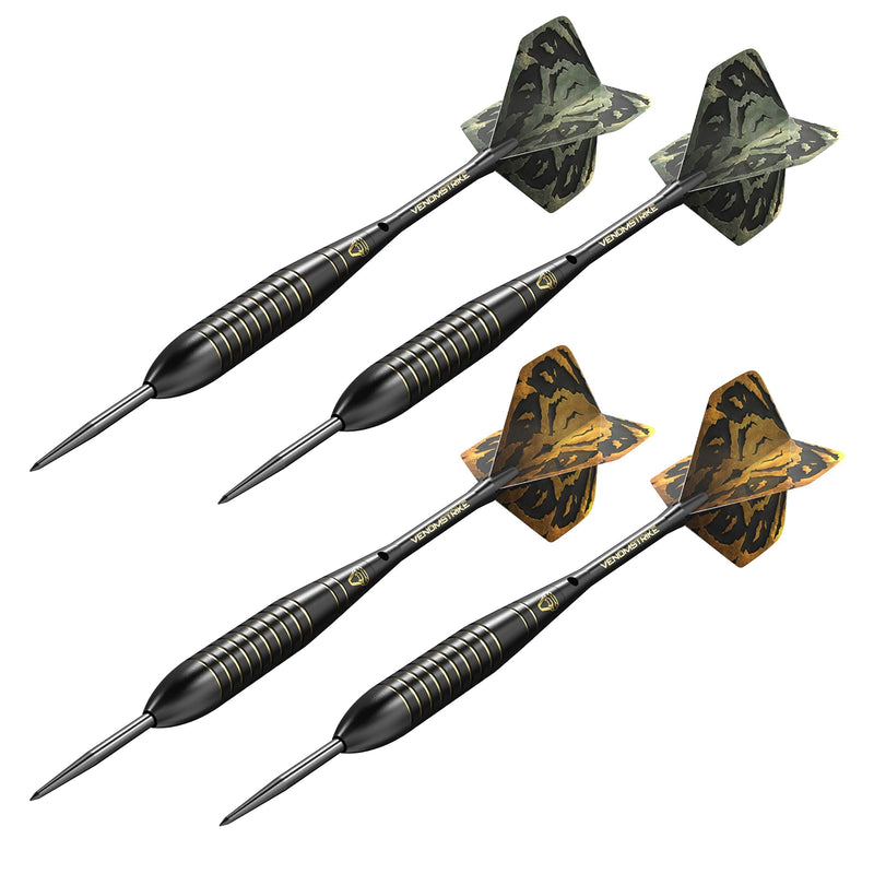 CC-Exquisite Professional Steel Tip Darts Set - 6 x 22g Brass Barrels with 12 Flights Standard/Slim, 12 Aluminum Shafts 35/48mm, 12 O-Rings, Dart Tool, Dart Sharpener and Case (Black & Gold) Black - BeesActive Australia