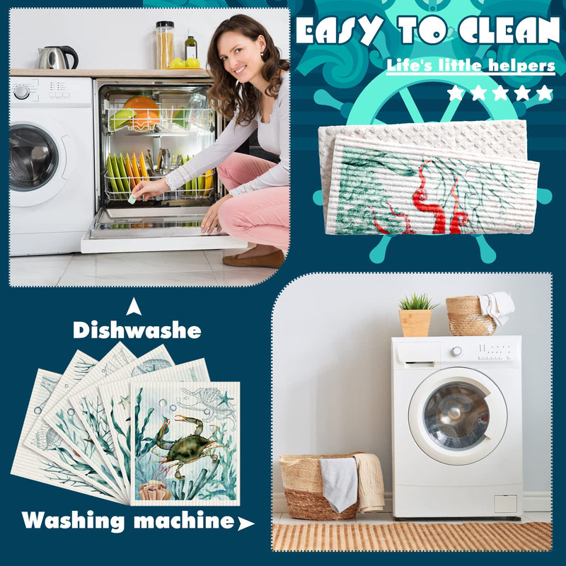 6 Pcs Swedish Kitchen Dish Cloths Kitchen Towels Reusable Sponge Cleaning Cloths Wipes Absorbent Dish Cloth Quick Drying Washable Decorative Tea Towels No Odor Bar Hand Towel (Ocean Animal) Ocean Animal - BeesActive Australia