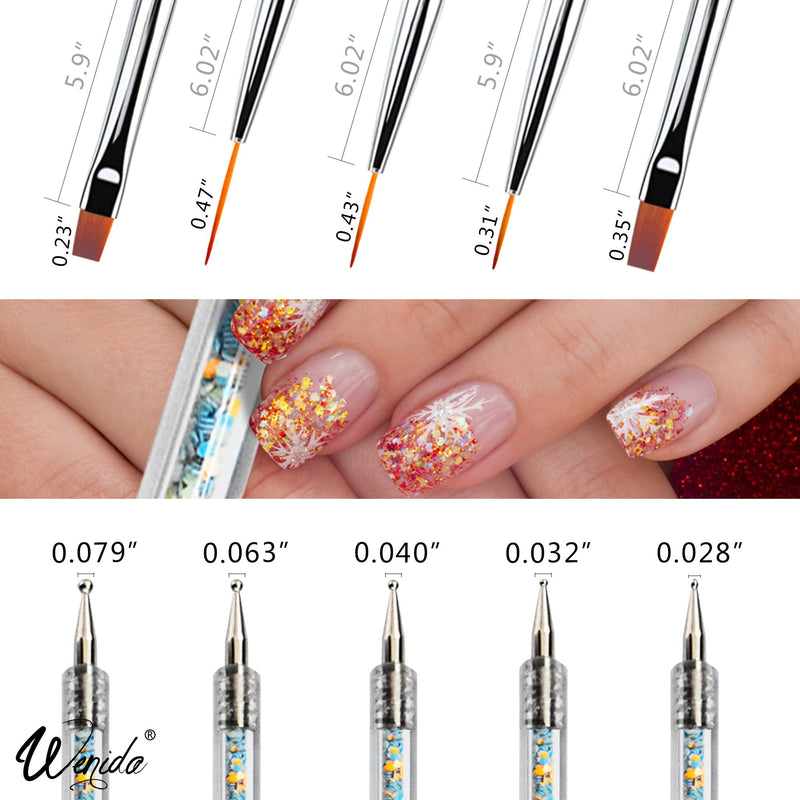 Nail Brush Wenida 5 Pieces Luminous Liner Acrylic Brushes Point Drill Dotting Pen Double-ended Nail Art Manicure Tools colorful - BeesActive Australia