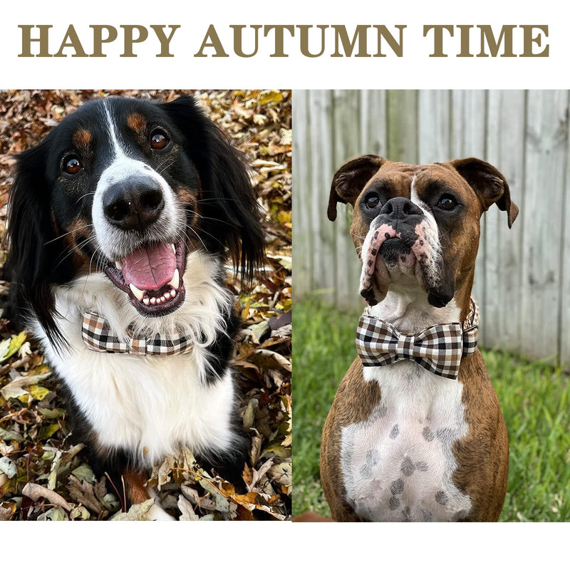 Unique style paws Spring Flory Print Dog Collar, Puppy Collar with Bowtie, Adjustable Dog Collar Pet Gift for Small Medium Large Dogs XL A-Brown Grid - BeesActive Australia