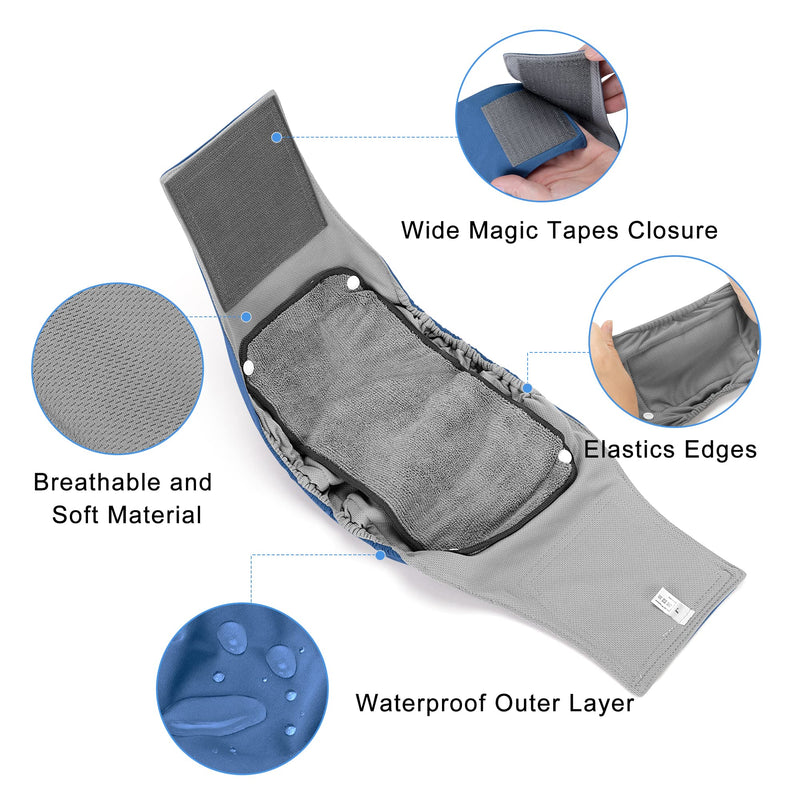 Teamoy Belly Bands for Male Dogs with Removable Pads, Reusable Washable Puppy Dog Diaper Wraps (Pack of 3) L1 (Pack of 3) Black+Gray+Dark Blue(Gray Lining) - BeesActive Australia