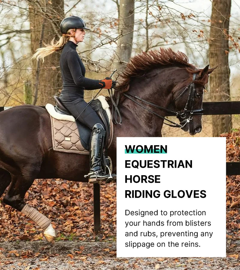 Thapower Women Horse Riding Gloves Winter Equestrian Horseback Gloves Lady Youth Girl Outdoor Star Pattern Mitts Perfect for Biking Cycling Gardening Brownish Orange Large - BeesActive Australia