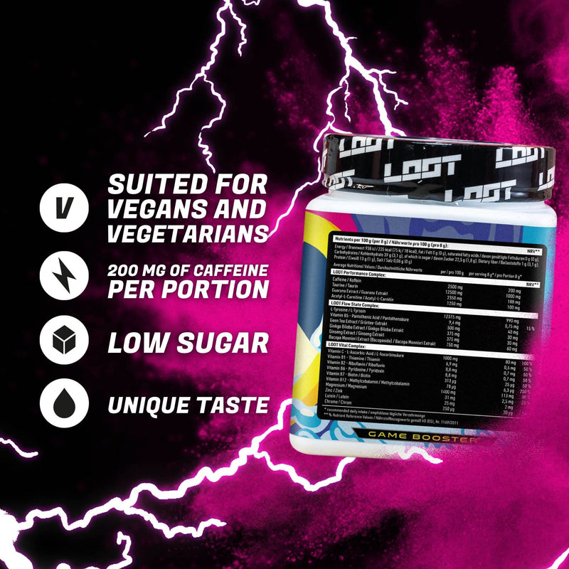 LOOT® - Premium Game Booster with The Flow-State® Formula | 50 Servings (400g) with Caffeine | 20 High Dose Ingredients | Unique Design | Concentration Stamina Reactivity | Sour Shock - BeesActive Australia