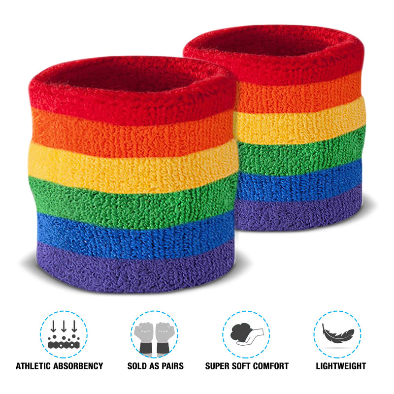 Suddora Striped Wrist Sweatbands - Athletic Cotton Terry Cloth Wristbands for Sports (Pair) Rainbow - BeesActive Australia