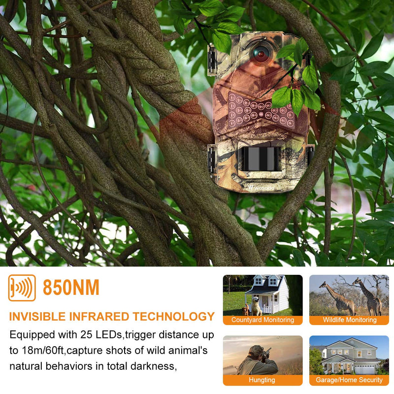 WOSODA Trail Camera, Waterproof 16MP 1080P Hunting Game Camera, Wildlife Camera with IR LEDs Night Vision, for Home Security Wildlife Monitoring Hunting Camo - BeesActive Australia