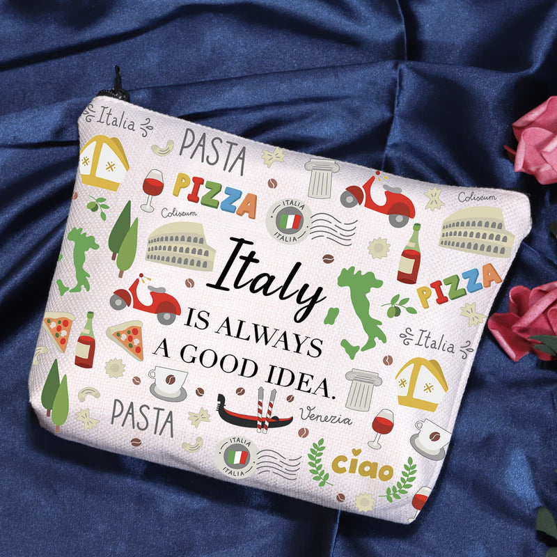 POFULL Italy Theme Gift Italy Is Always A Good Idea Cosmetic Bag Italy Bachelorette Trip Gift (Italy Is Always Cosmetic Bag) Italy Is Always Cosmetic Bag - BeesActive Australia