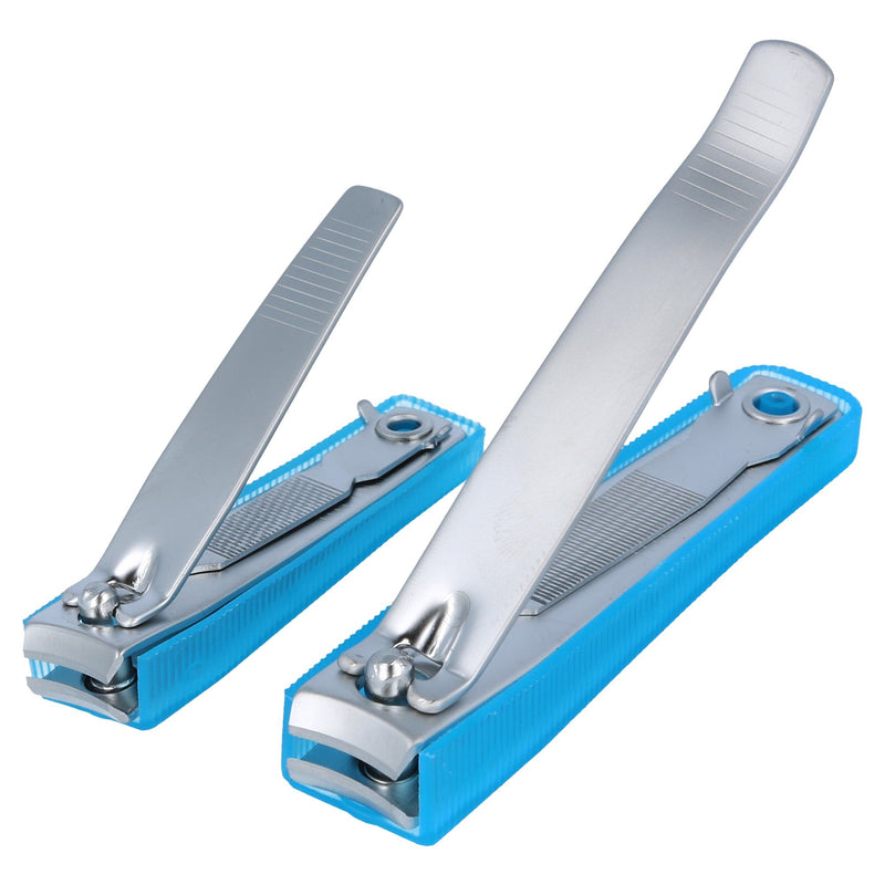 Nippes Stainless Steel Nail Clipper Manicure Set for Fingernails, Toenails, and Cosmetics - Quality Handmade in Solingen Germany - Professional Grade - Ergonomic Hand Grip & Nail Catcher [2 Pack] BLUE - BeesActive Australia