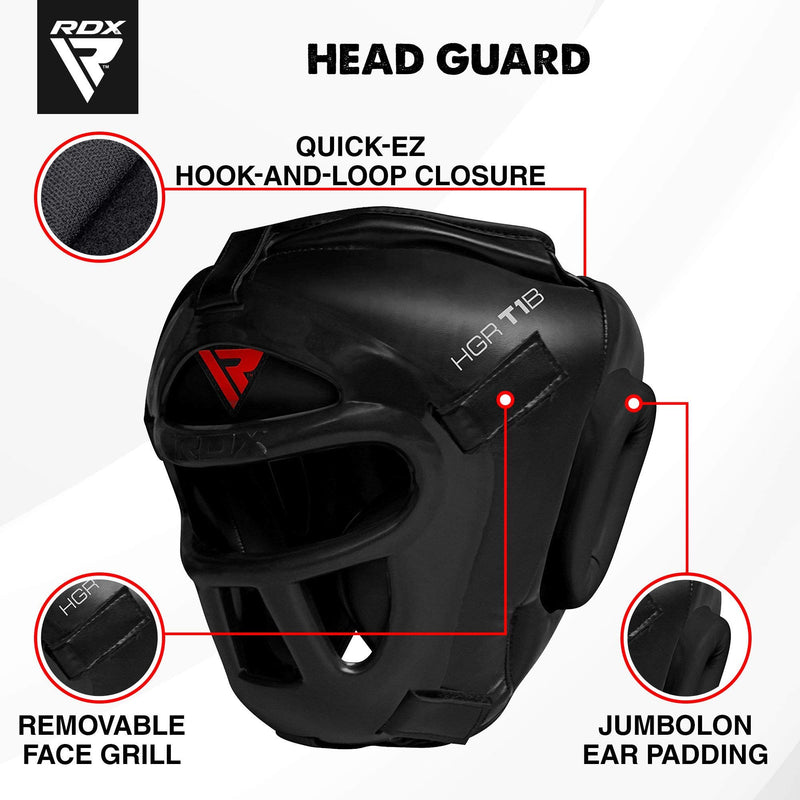 [AUSTRALIA] - RDX Headguard for Boxing, MMA Training - Head Guard with Removable Face Grill, Cheeks, Ear, Mouth Protection-Headgear for Muay Thai, Grappling, Sparring, Kickboxing, Karate, Taekwondo, Martial Arts Black Medium 