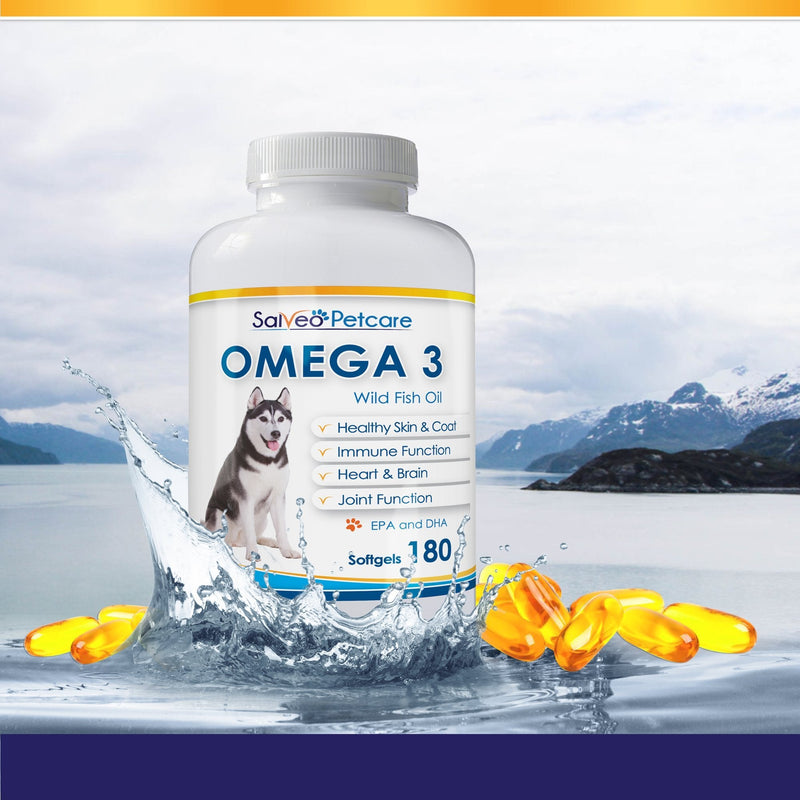 Salveo Petcare Omega 3 Fish Oil for Dogs - Natural Pet Supplement for Shiny Coat - Wild Caught More EPA & DHA Than Salmon Oil - No Fishy Smell or Mess - Ideal for Medium Large Dogs 180 - BeesActive Australia