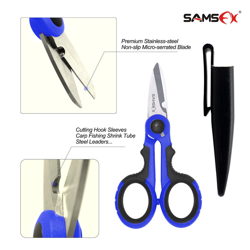 SAMSFX Fishing Heavy Duty Anti-Slip Serrated Edge Scissors Saltwater Freshwater Braid Scissors Braided Line Cutter with Plastic Belt Case Sheath Kit - BeesActive Australia