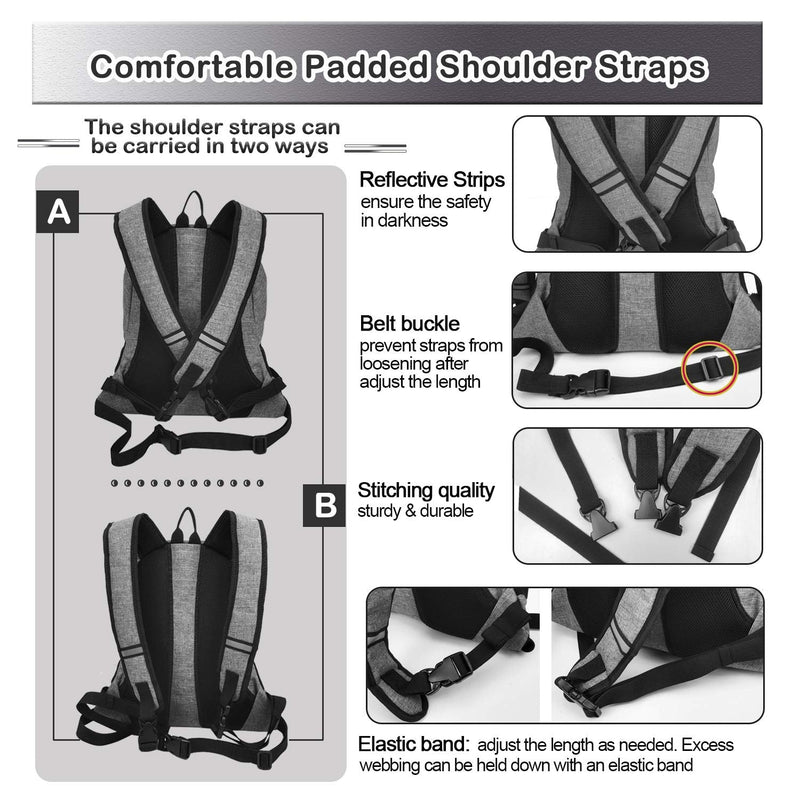 RABBICUTE Pet Dog Carrier Backpack Adjustable Breathable Front Pack Head Out Removable Design Puppy Cat Dog Backpack for Small Dogs Cats Padded Shoulder Bag for Travelling Hiking Camping Outdoor Trip M (<6LBS, size refer to picture 5) GREY - BeesActive Australia