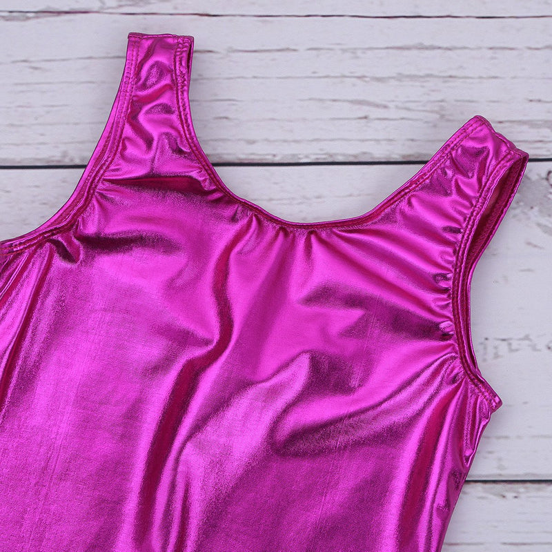 [AUSTRALIA] - winying Girls Shiny Metallic Sleeveless Gymnastics Leotard Unitard Zentai Dancewear Rose 7-8 