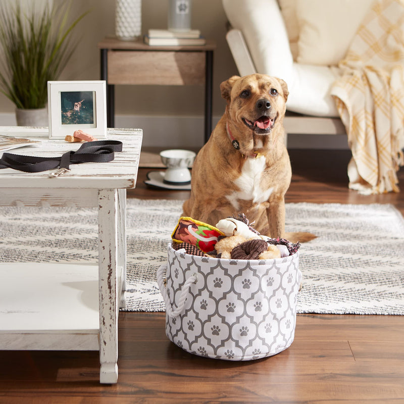 Bone Dry Pet Storage Collection Lattice Paw Print, Small Round, White/Gray - BeesActive Australia