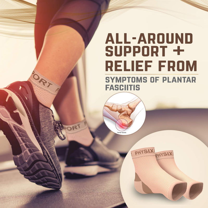Physix Gear Sport Plantar Fasciitis Socks with Arch Support for Men & Women - Ankle Compression Sleeve, Toeless Compression Socks Foot Pain Relief, Ankle Swelling - Better than Night Splint, Beige S/M S/M-US Mens 6-8 | Womens 4-7.5 Beige Nude (1 Pair) - BeesActive Australia