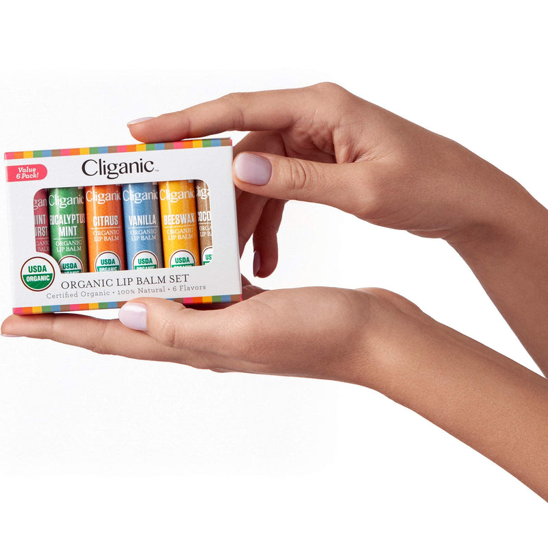 Cliganic USDA Organic Lip Balm Set - 6 Flavors - 100% Natural Moisturizer for Cracked & Dry Lips Variety 6 Pack - BeesActive Australia