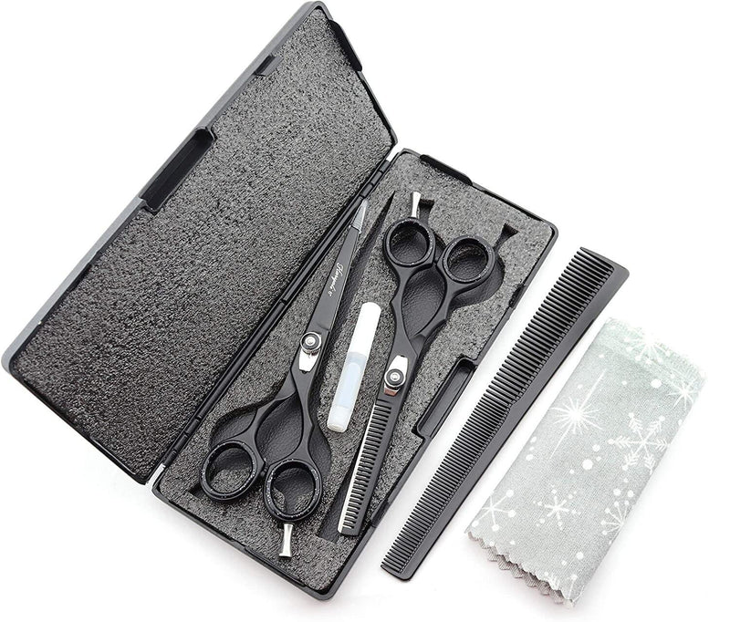 Haryali London Black Hairdressers Professional 6 Inch Hairdressing Barber Scissors Set Texturing Thinning Hair Cutting Shears, Comb, Oil Bottle, Cloth and Hair Clipper Comes in Black Case - BeesActive Australia