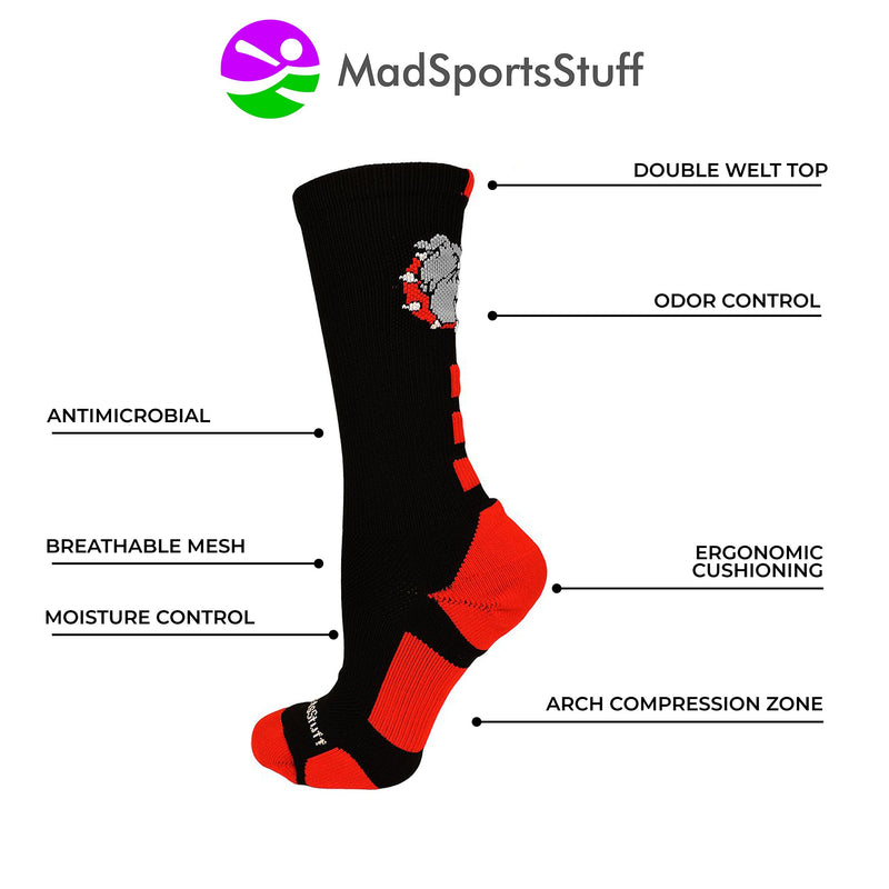 [AUSTRALIA] - MadSportsStuff Bulldogs Logo Athletic Crew Socks (Multiple Colors) Black/Scarlet Large 