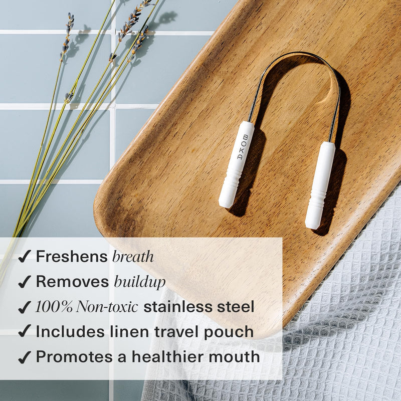 Boka Rasana Stainless- Steel Tongue Cleaner with Linen Travel Pouch | Remove Tongue Buildup | Freshen Breath - BeesActive Australia