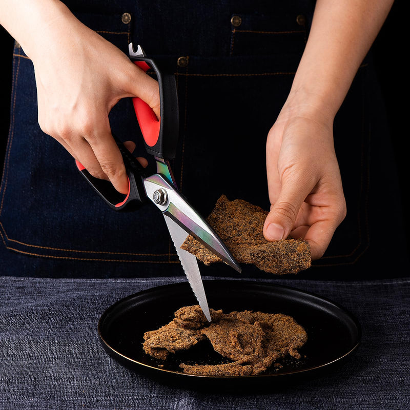 LIVINGO Heavy Duty Kitchen Shears - Titanium Coated Hot Forged Sharp Multipurpose Stainless Steel Utility Shears for Household Culinary Food Cutting Chicken Meat Cooking, Dishwasher Safe, 9.5 Inch - BeesActive Australia