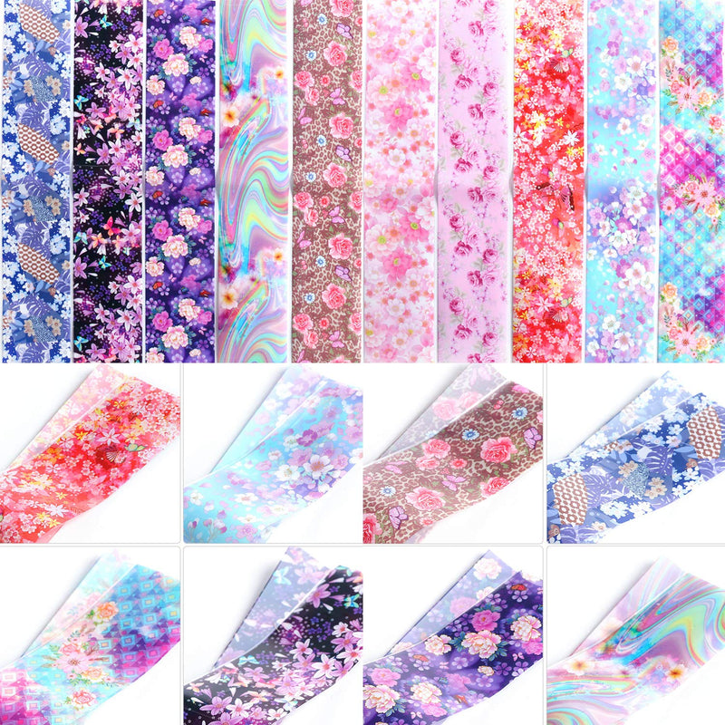 Flowers Nail Transfer Foils Fresh Nails Supply Foil Decals 10 Designs Floral Nail Transfers Lace Starry Sky Paper for Women Fingernails Acrylic Decorations Manicure Tips Wraps Charms - BeesActive Australia