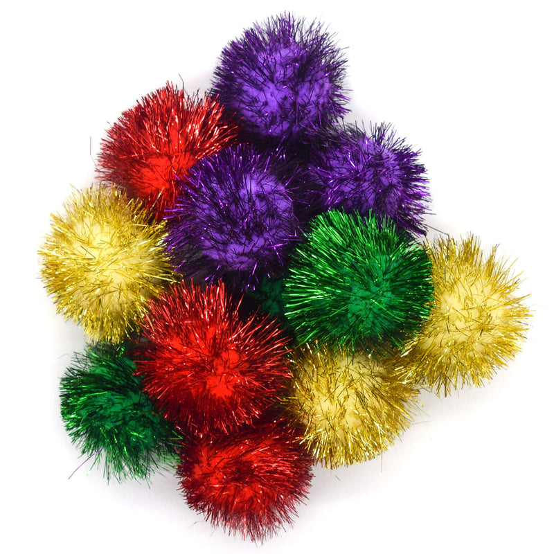 AUEAR, 2 Inch Sparkle Ball Shiny Tinsel Pom Poms Interactive Balls Cat for Kittens 12 Pack 4 Colors - BeesActive Australia