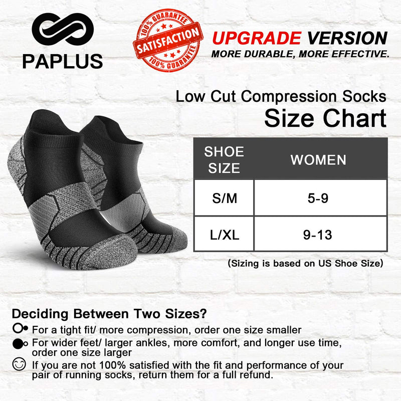 PAPLUS Compression Running Socks Women (6 Pairs), Ankle Athletic Socks Low Cut with Arch Support Black(6 Pairs) Small-Medium - BeesActive Australia