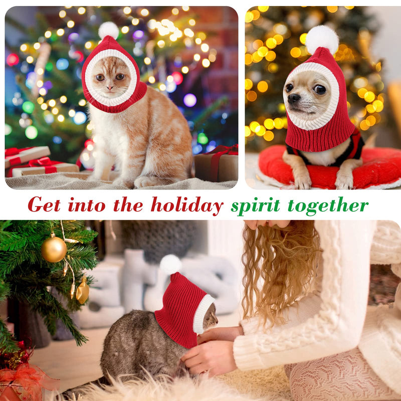 Pawaboo Christmas Pet Hat, Funny Knitted Pets Cap with Pompon, Cute Crocheted Snood Winter Warm Pet Hat, Neck Ear Warmer Hood Warm Scarf Xmas Decoration Santa Hat for Medium Dogs XS Red - BeesActive Australia