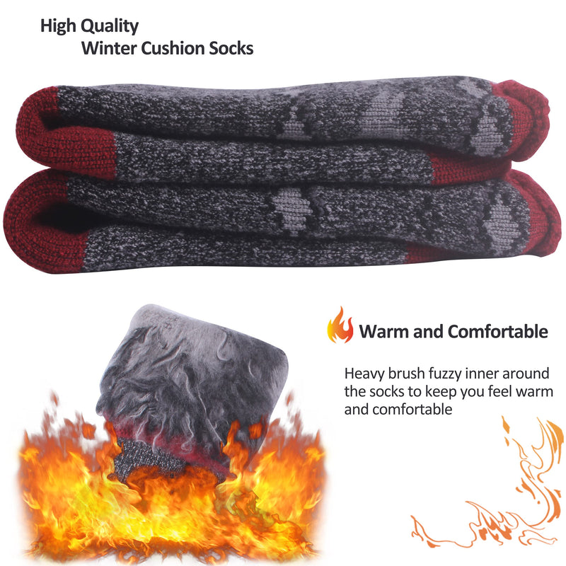 Warm Thermal Socks, Sunew Unisex Thick Insulated Heated Winter Heavy Crew Socks 2 Pair Gray Red Black Large - BeesActive Australia