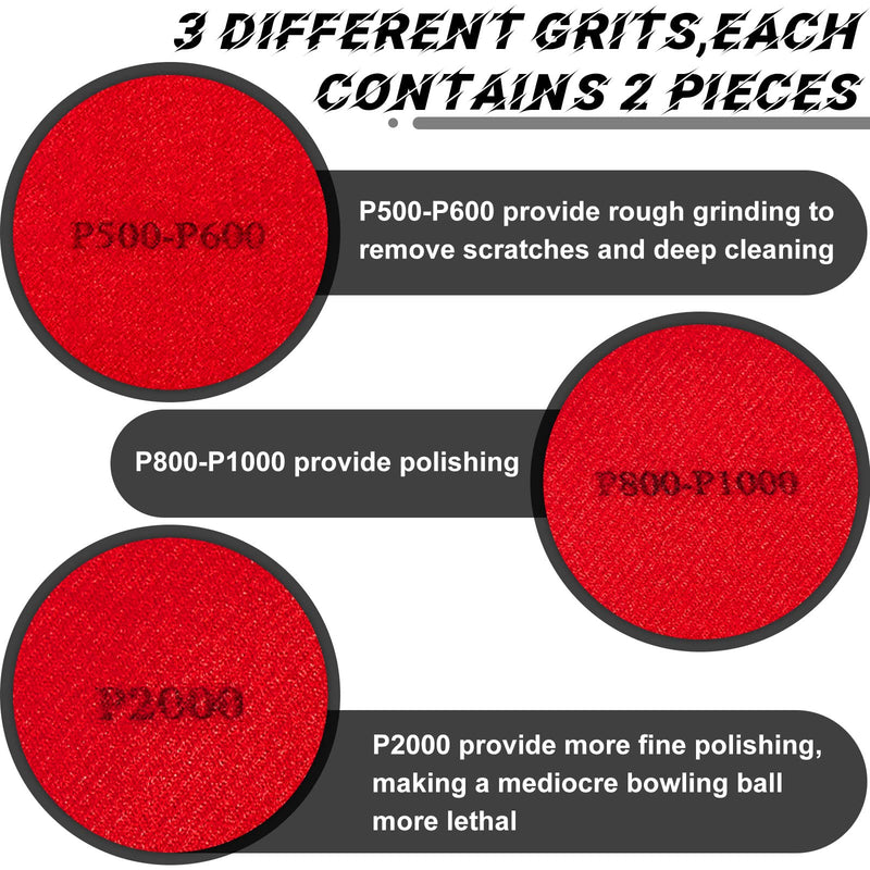 Maitys Microfiber Bowling Sanding Pad Bowling Accessories Bowling Ball Towel Resurfacing and Cleaning Kit 6 Pieces Bowling Ball Cleaning Pad and 1 Bowling Ball Towel Grit 500/ 1000/ 2000 Black and Red - BeesActive Australia