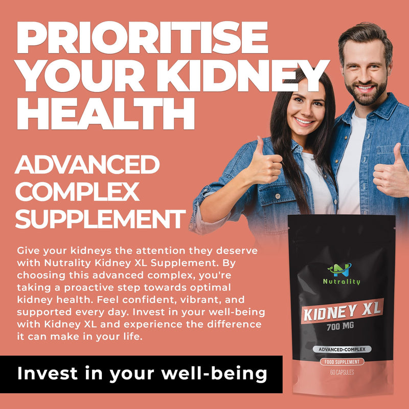 Nutrality Kidney XL Supplement 700mg Advanced Complex - Promotes Healthy Kidney Function and Urinary Tract Health - Natural Ingredients, Cranberry Extract - 60 Capsules. Vegan & Vegetarian Friendly - BeesActive Australia