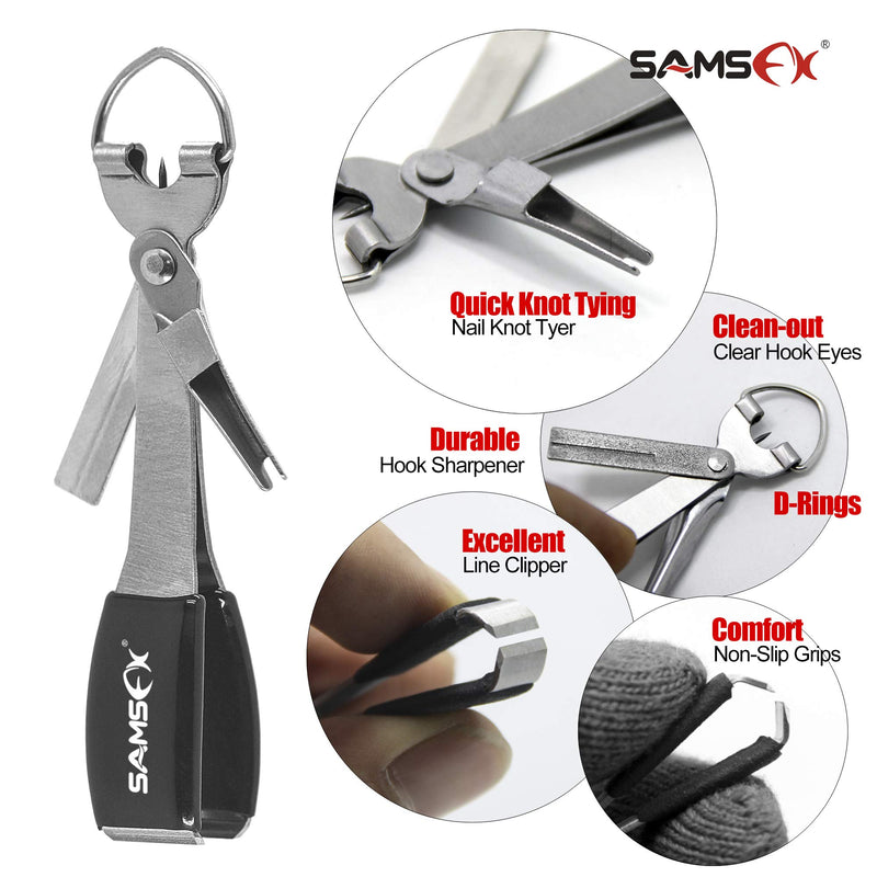 [AUSTRALIA] - SAMSFX Fishing Quick Knot Tying Tool 3.7" Large Size 4 in 1 Mono Line Clipper with Zinger Retractor Combo Carabiner Style Zinger & Silver Knot Tool 