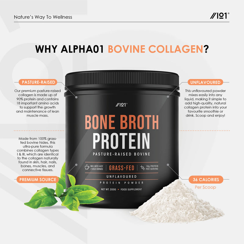 Grass-Fed Bone Broth Beef Protein Powder - 200g - Unflavoured - 100% Pasture Raised Bovine - Paleo & Keto Certified. Halal, Kosher, 200 g (Pack of 1) - BeesActive Australia