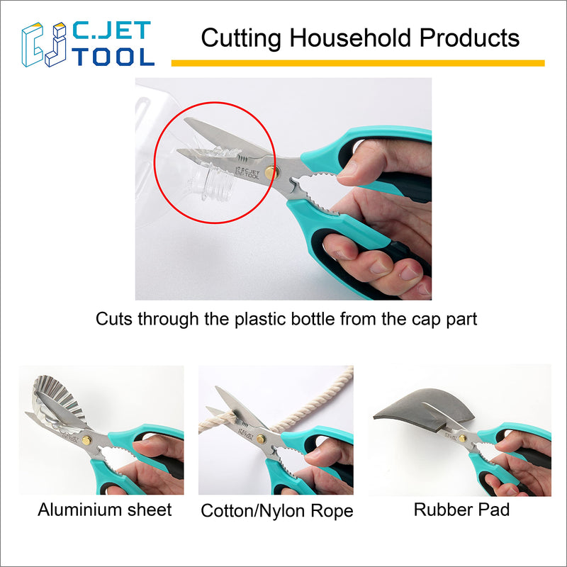 C.JET TOOL 8" Sharp Stainless Kitchen Scissors Meat Vegetables Herbs Food Cutting Shear Heavy Duty Cooking Scissors with Soft Grip Utility Multi-Purpose Carton Opening Tip Blade (Turquoise) Turquoise - BeesActive Australia