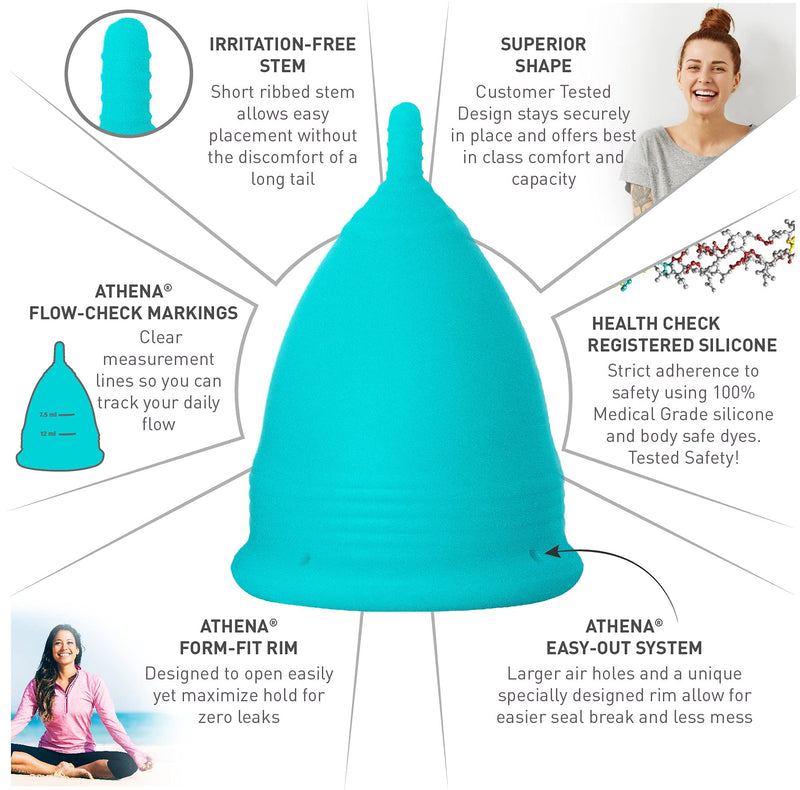 Menstrual Cups Set 2 Pack - (Large and Small) - Premium Reusable Period Cup Set for Regular and Heavy Flow - Insert Easier with The Athena Form Fit Rim - Solid Pink Size 1 and 2 - by Athena Cup Solid Blue - BeesActive Australia