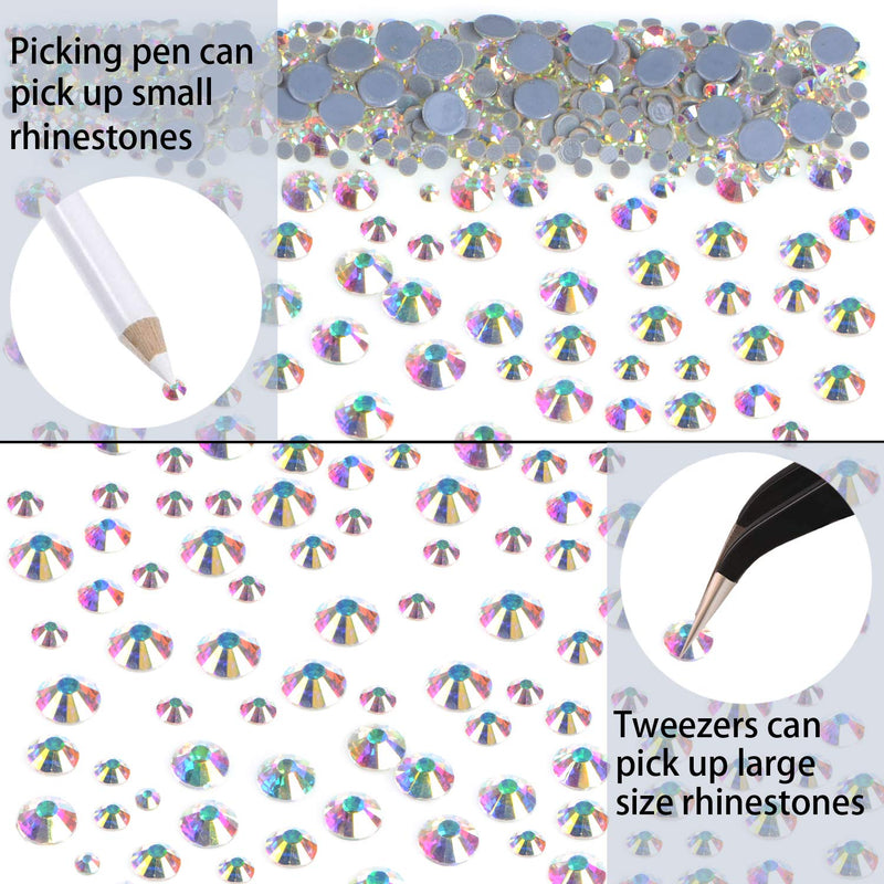 LPBeads 6400 Pieces Hotfix Rhinestones Clear AB Flat Back 5 Mixed Sizes Crystal Round Glass Gems with Tweezers and Picking Rhinestones Pen Mix SS6-SS30 - BeesActive Australia