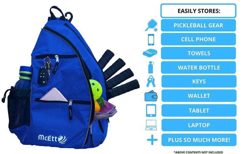 McEtt Pickleball Sling Bag – Adjustable Crossbody Backpack for Women and Men – Stores Pickleballs, Paddles, Water Bottle, Personal Items and Travel Gear Navy Blue - BeesActive Australia