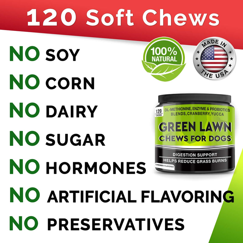 GOODGROWLIES Grass Restore Treats - Dog Urine Neutralizer for Lawn - Natural Grass Treatment for Dog Urine - Dog Pee Lawn Repair - Grass Burn Spot Chews - DL-Methionine - Healthy Bladder - 120 Ct Chicken 120 chews - BeesActive Australia