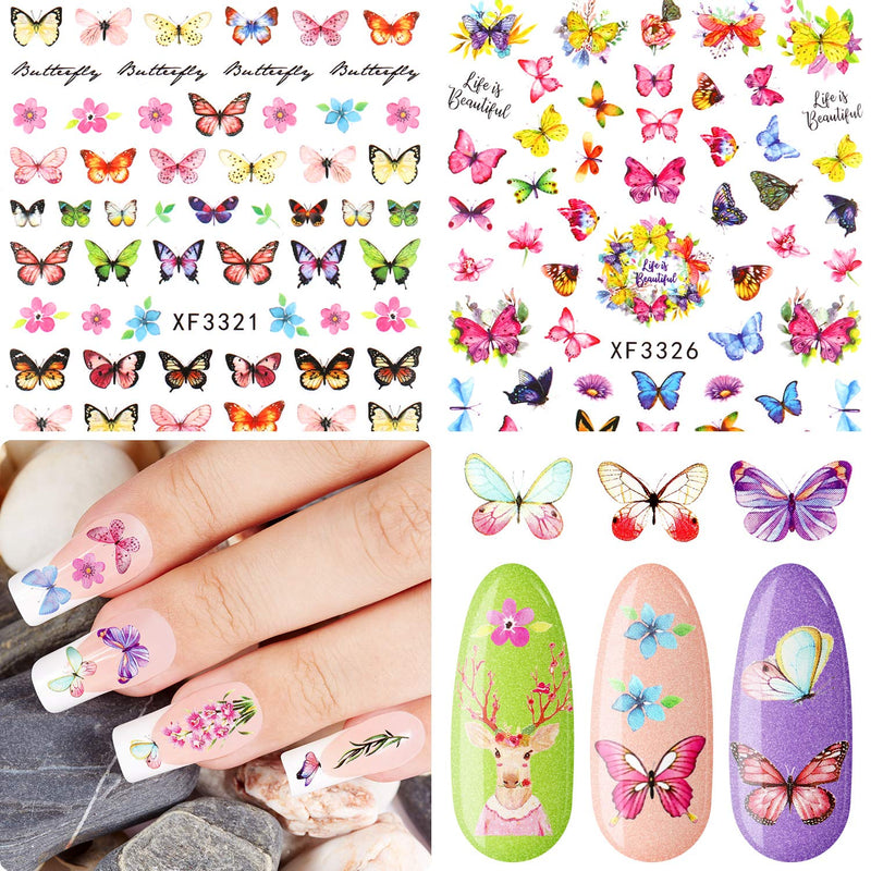 24 Sheets Butterfly Nail Art Stickers Colorful Butterfly Flower Nail Stickers Mixed Design Self-Adhesive Nail Decals Butterfly Manicure Sticker for Women Girl Nail Decorations, 12 Styles Classic - BeesActive Australia