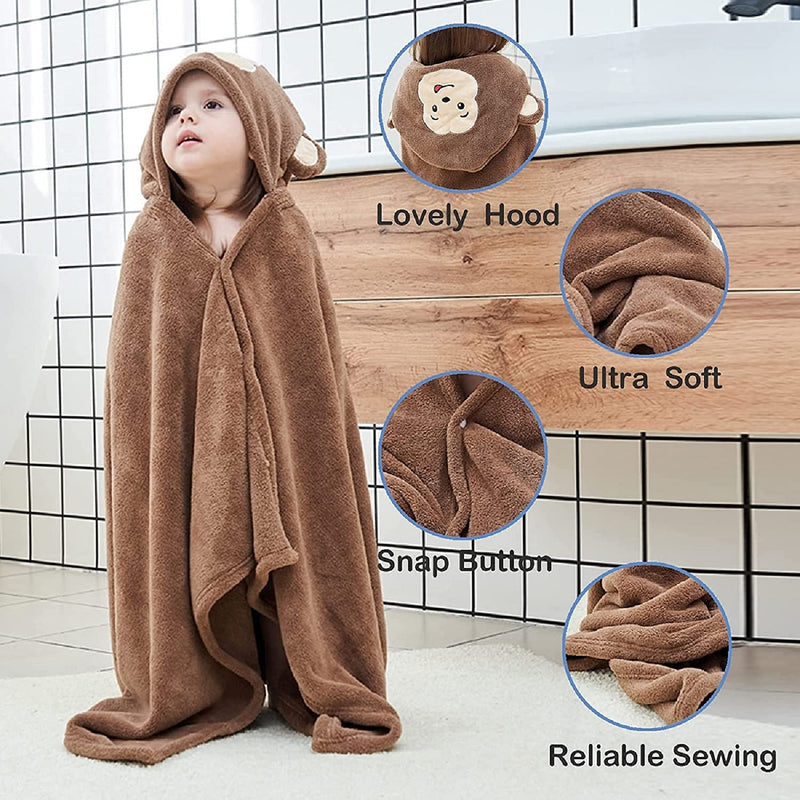 Hilmocho Baby Hooded Bath Towel Extra Large Kids Toddler Hooded Blanket Bathrobe Thick Absorbent Beach Swimming Shower Towels, 140x70CM Brown Monkey - BeesActive Australia