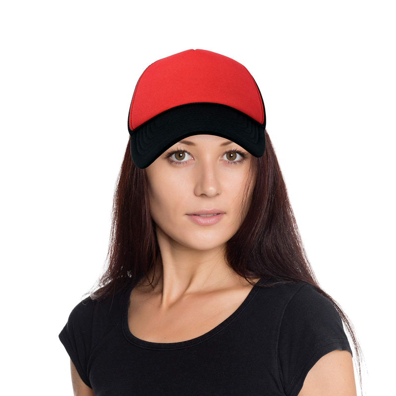 DALIX Two Tone Trucker Hat Summer Mesh Cap with Adjustable Snapback Strap Black-red - BeesActive Australia
