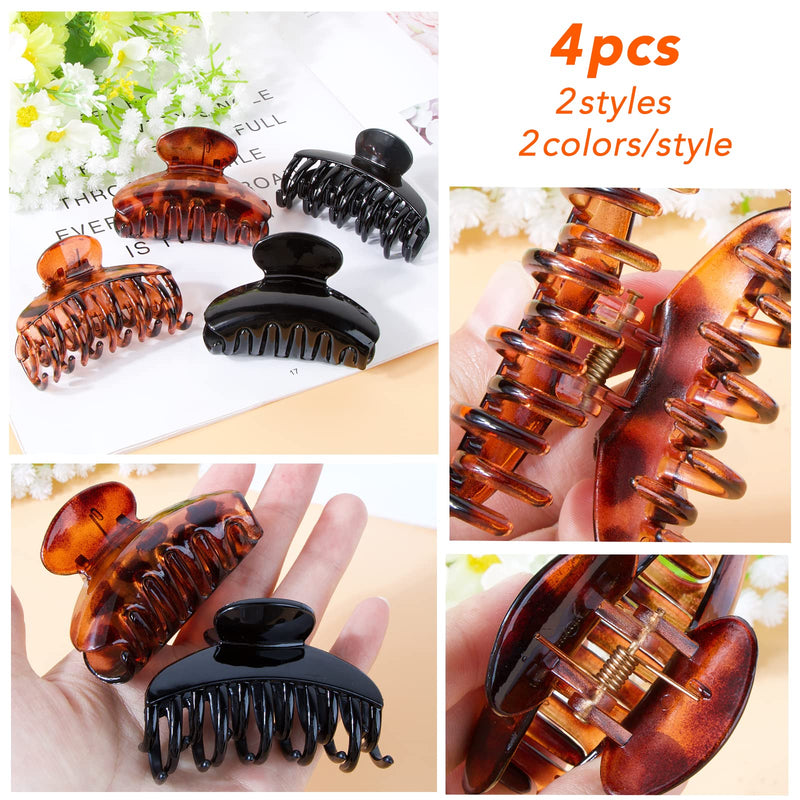 4PCS Medium Hair Claw Clips, Leopard Hair Clips Jaw Claw Clamp Plastic Nonslip Barrettes for Thin and Thick Hair for Girls and Women - BeesActive Australia