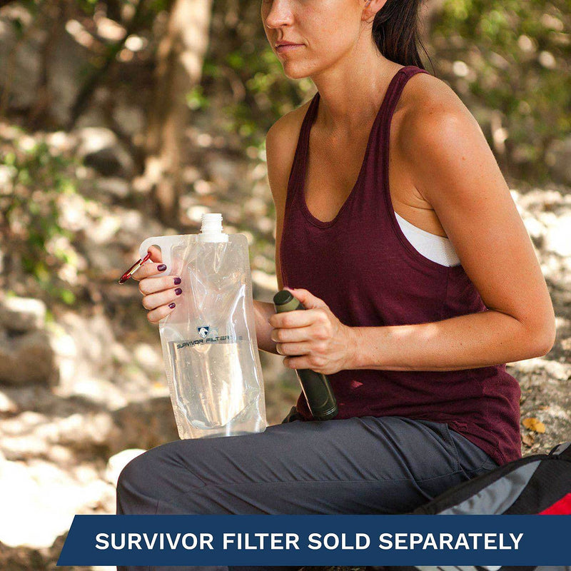 Survivor Filter Collapsible Water Bottles, Canteens (33oz) 2 Pack (2L Total) - Durable Carabiners and Handles. Squeeze Water through a Filter or Use as Water Bottles and Reservoir. Light and BPA Free Water Bladders - BeesActive Australia