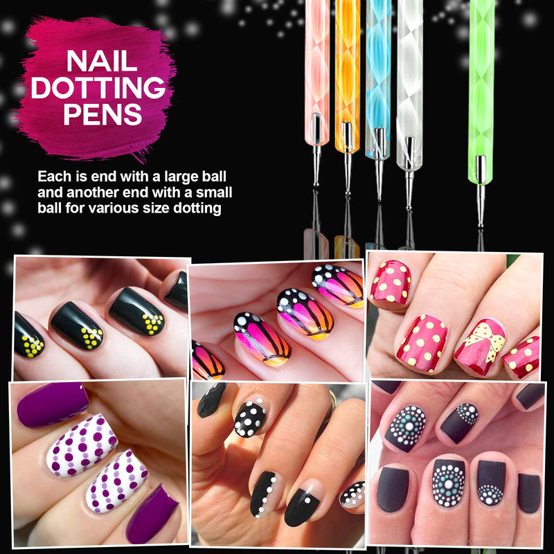 Nail Art Brushes, Teenitor 3D Nail Art Paiting Design Brushes, 15 Nail Gel Brushes, Nail Dotting Pen 5pcs, 12 Colors Nail Rinestones & 10 Adhesive Nail Striping Tape for False Acrylic Nails-Black - BeesActive Australia