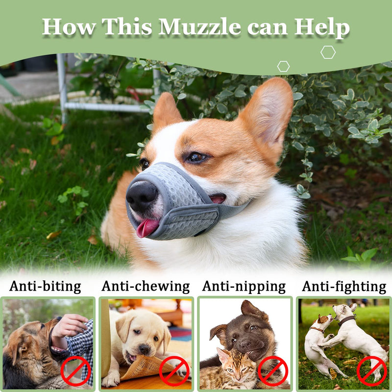 Dog Muzzle, Soft Mesh Muzzle for Small Medium Large Dogs Chihuahua Poodles Beagle Dachshund Corgis Labrador Golden, Puppy Muzzle for Biting Chewing Grooming, Allows Panting Drinking Grey XS-(Snout 5¼”-6”) - BeesActive Australia