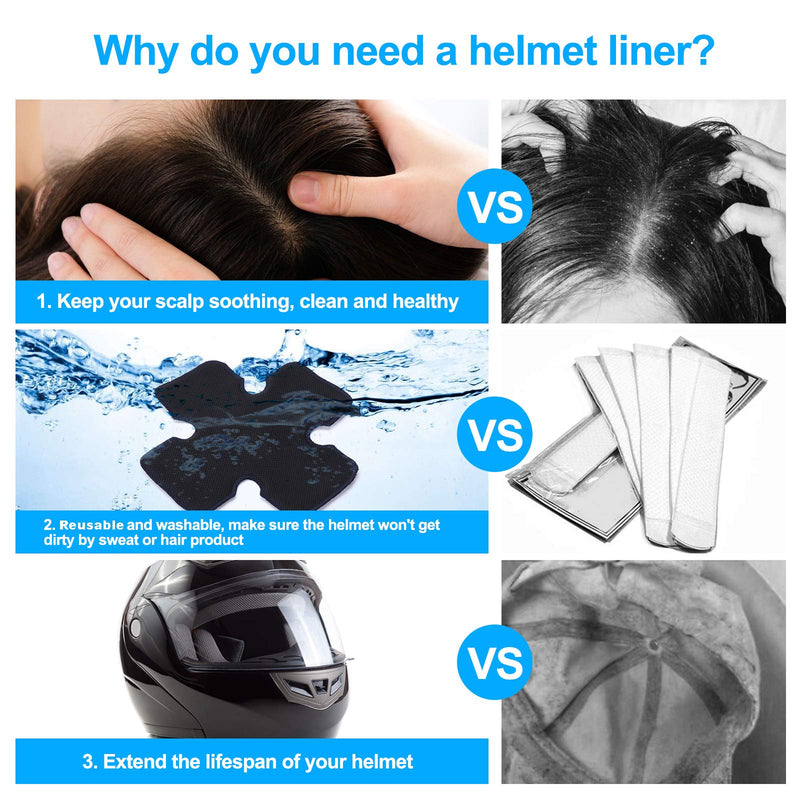 Motorcycle Helmet Liner, Anti Sweat Cooling Helmet Pad, Hook and Loop Attached, Reusable & Washable, Prevents Stains & Odor Cooling, Absorbs Dripping Sweat, For Hard Hat, Hockey Helmet, Bicycle Helmet - BeesActive Australia