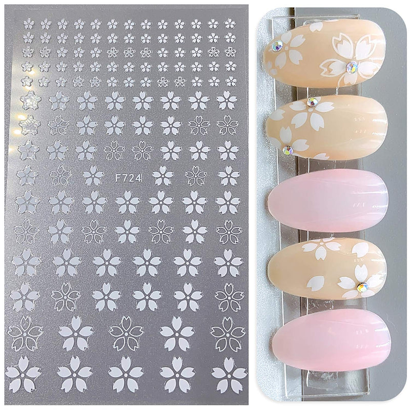 8 Sheets Gold White Small Flower Nail Art Stickers Decals,3D Self-adhesive Flowers Cherry Blossoms Nail Design For Acrylic Nails Supplies,DIY Manicure Nail Decoration Beauty Accessories - BeesActive Australia