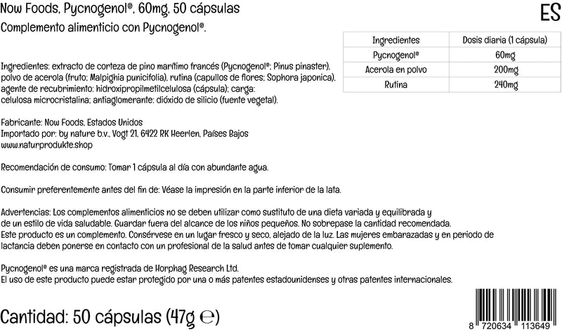 Now Foods, Pycnogenol, 60mg, 50 Vegan Capsules, Lab-Tested, Soy Free, Gluten Free, Vegetarian - BeesActive Australia