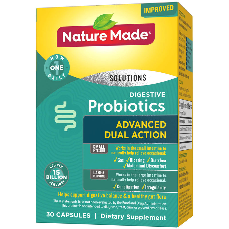 Nature Made Advanced Dual Action Probiotics 15 Billion CFU Per Serving, 30 Capsules, for Gas, Bloating, and Digestive Balance - BeesActive Australia