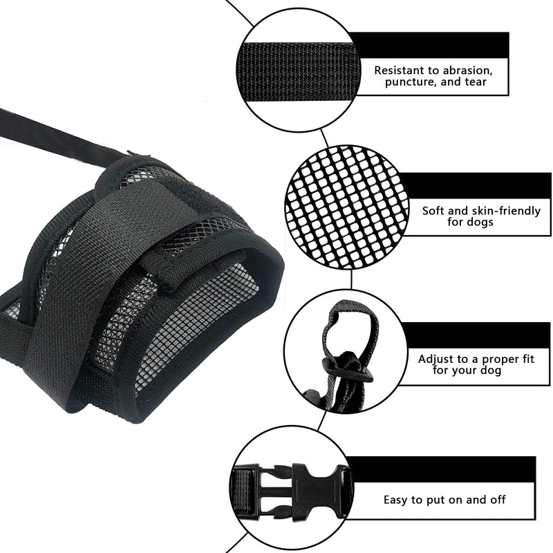 YAODHAOD Nylon Mesh Breathable Dog Mouth Cover, Quick Fit Dog Muzzle with Adjustable Straps，Pet Mouth Cover, to Prevent Biting and Screaming to Prevent Accidental Eating Small (Pack of 1) black - BeesActive Australia